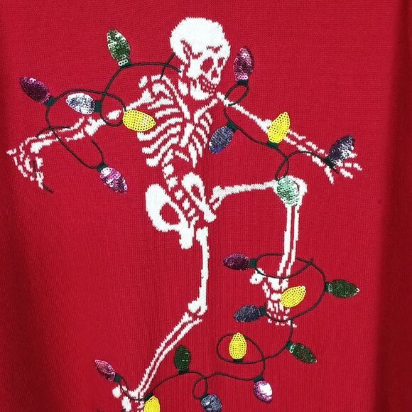 Torrid Womens Red Festive  Christmas Skeleton Sweater sz 3 ( L) - Picture 7 of 12